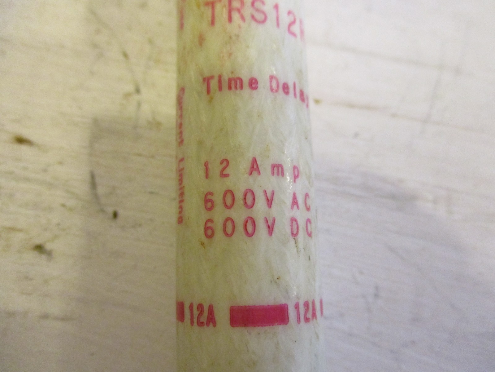TRS12R Gould 12amp fuse. 13/16″ OD x 5″ long. Time delay. 600vac/dc
