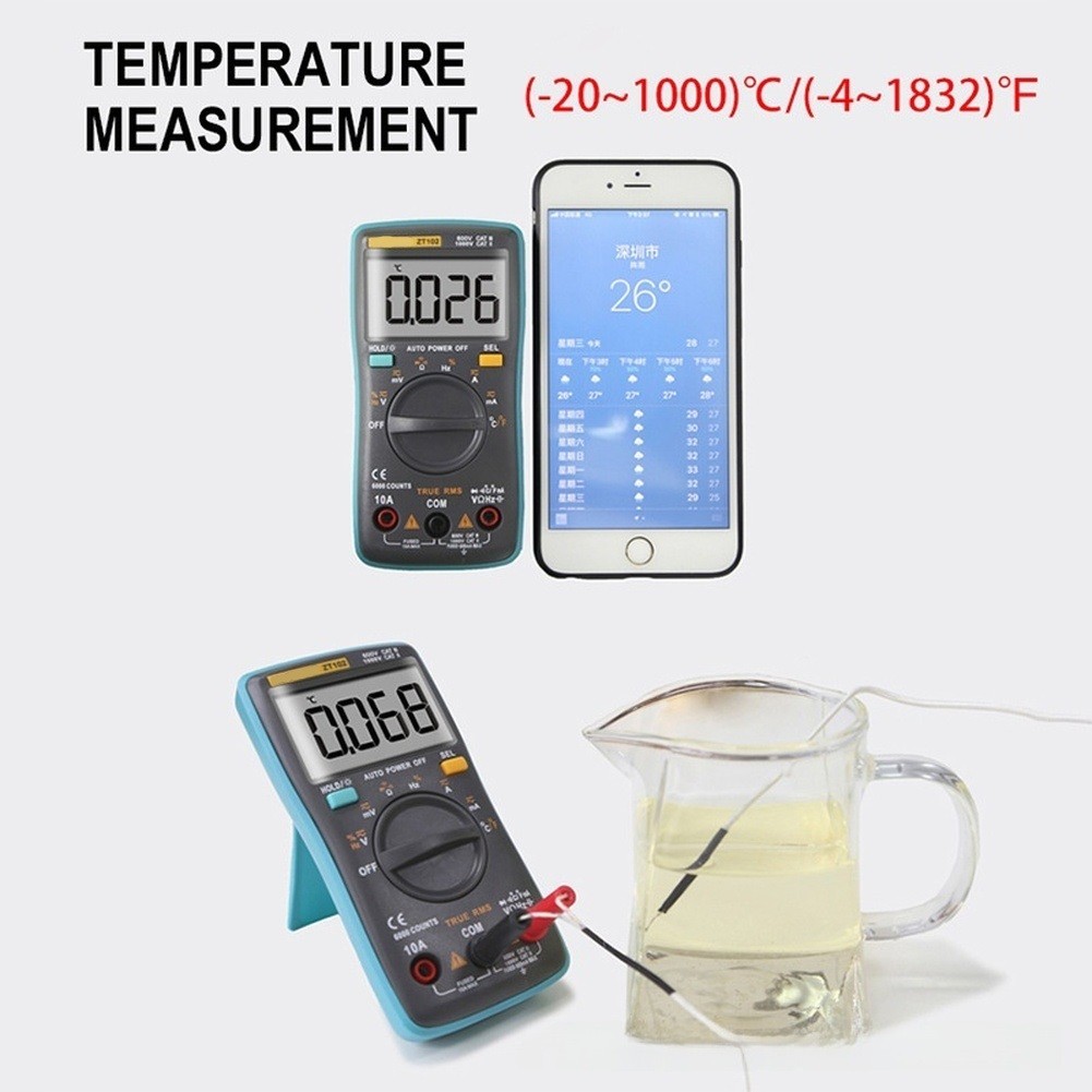 ZT102 Smart Multimeter Auto Range 6000 Counts Backlight Data Hold Function
