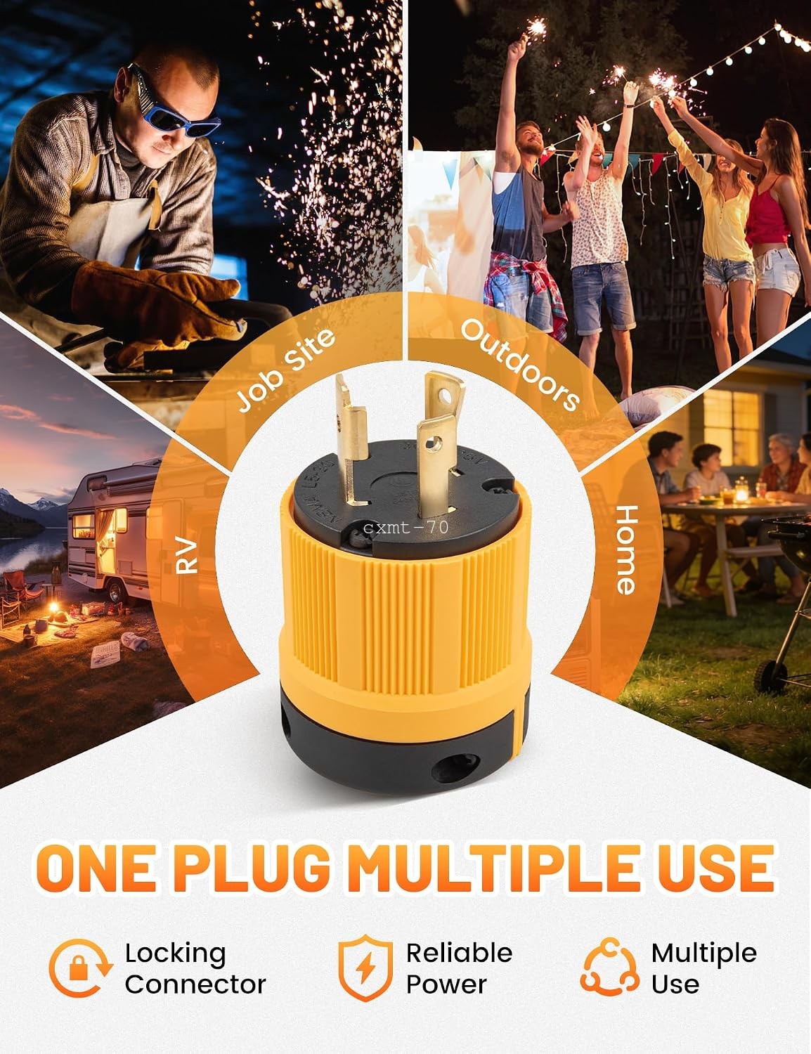 30A 125V NEMA L5-30P Generator Locking Plug UL Listed for RV Marine Caravans