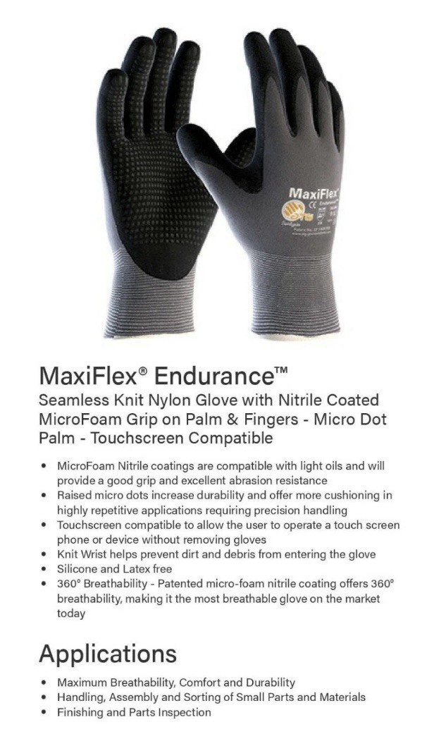 34-844 MaxiFlex Nitrile Grip Foam Dotted Palm Coated PROTECTIVE WORK GLOVES (L)