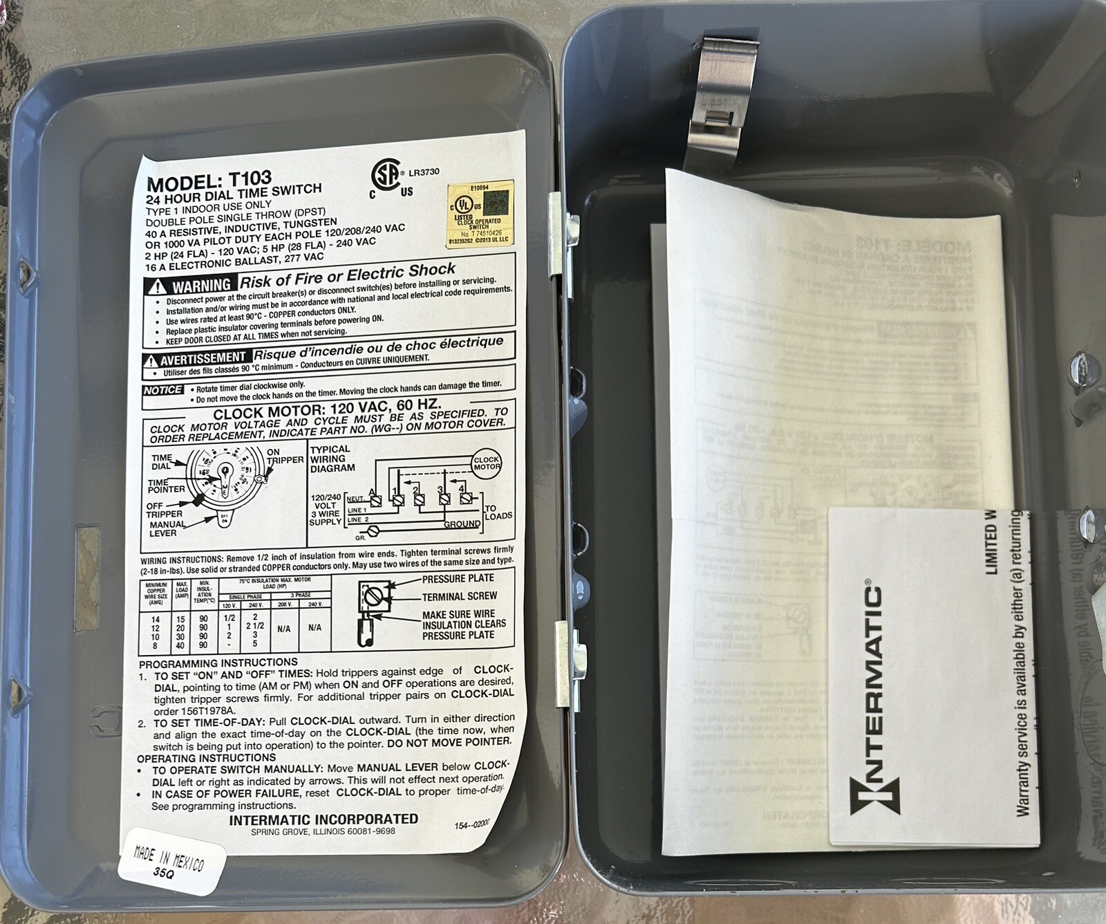 Intermatic Mechanical Time Switch Enclosure 8”X 6”X 3”Inches Empty Box