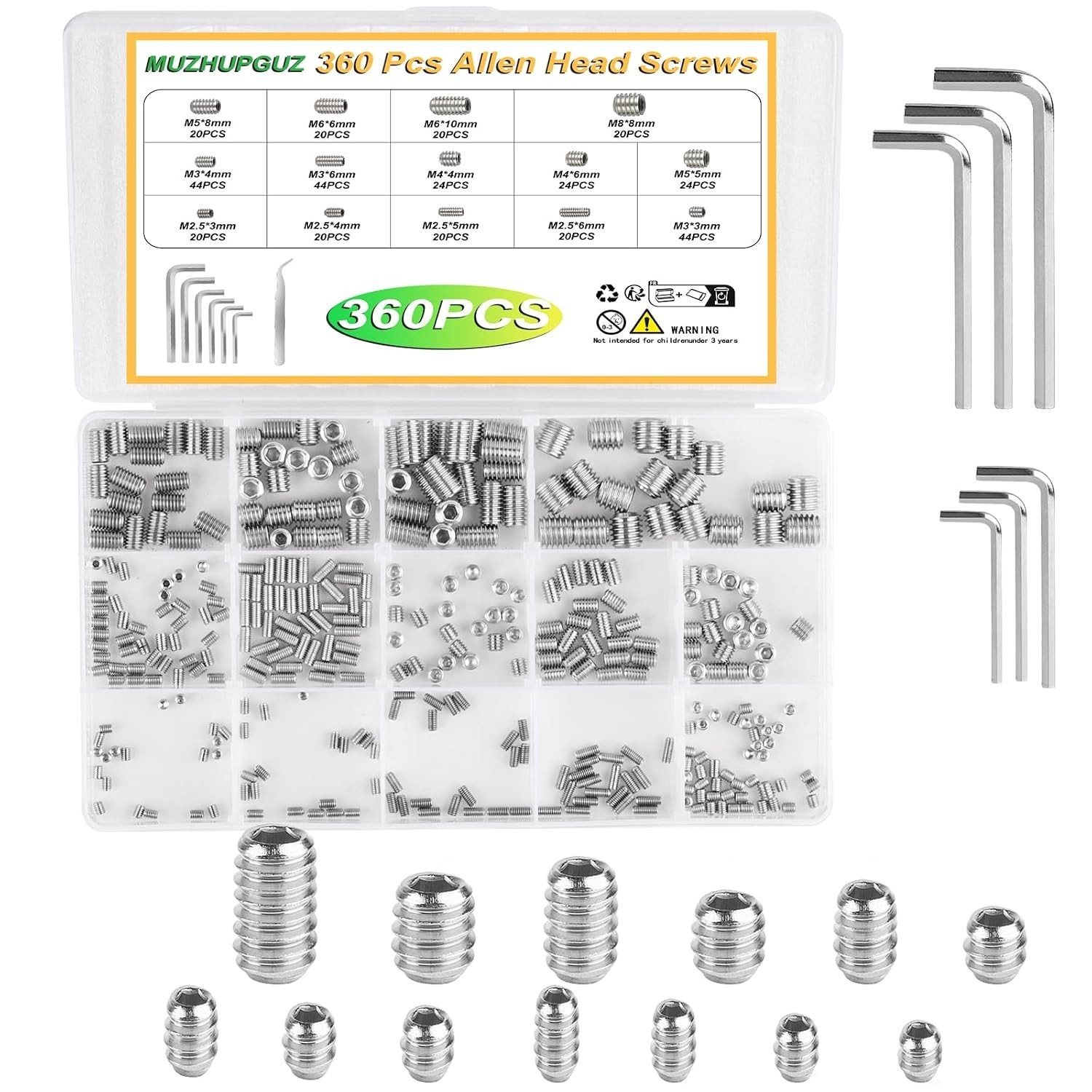 Effortless Storage with 360 Pcs Hex Socket Screws – Stainless Steel Assortment