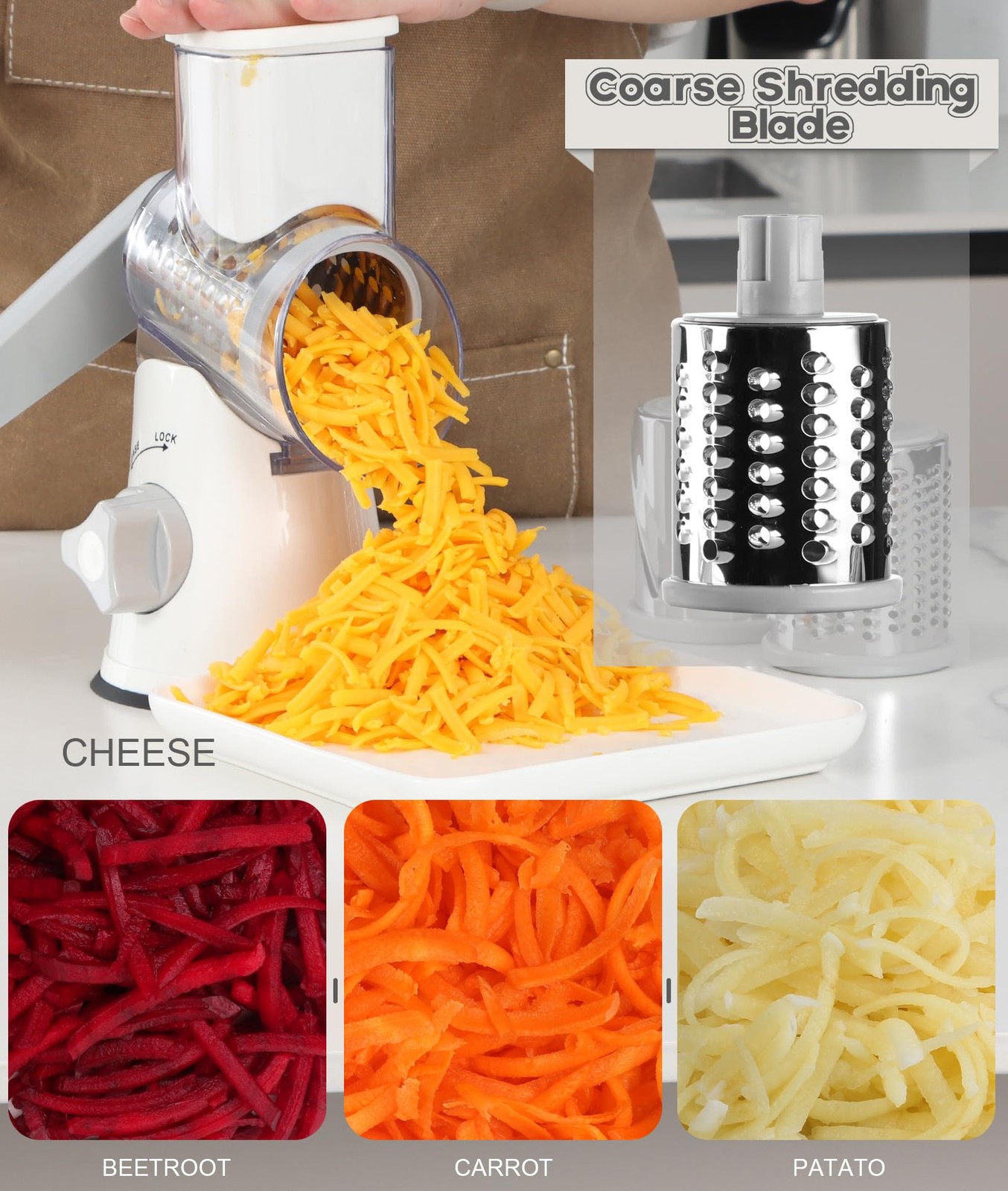 Ourokhome Rotary Cheese Grater Hand Crank, 4.72″L x 3.54″W x 9.45″H, A-White