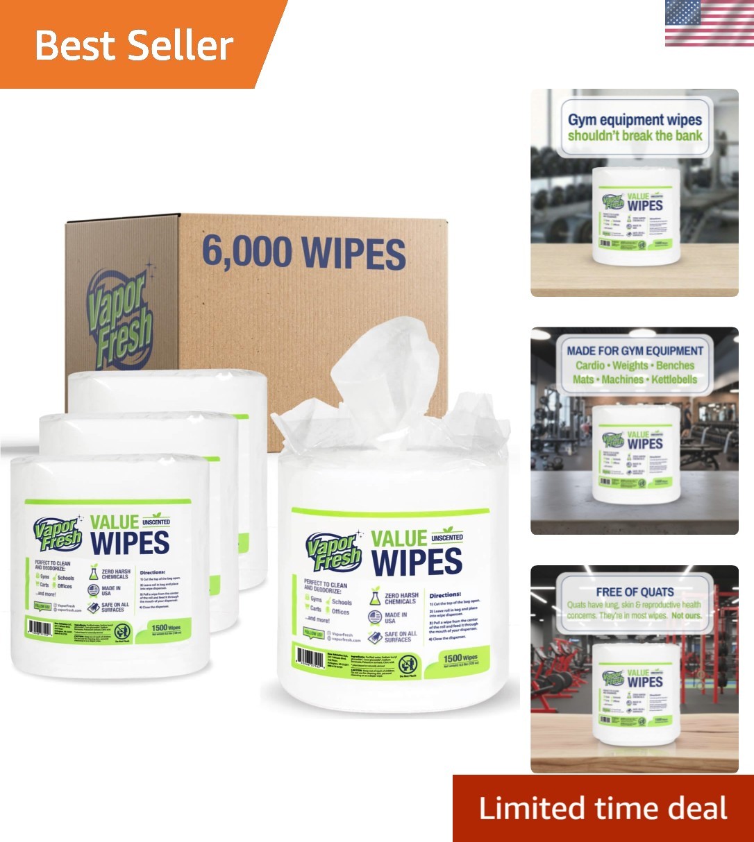 Value Wipes – 1,500 Count x 4 Rolls 6,000 Total Wipes Plant Powered Commercia…