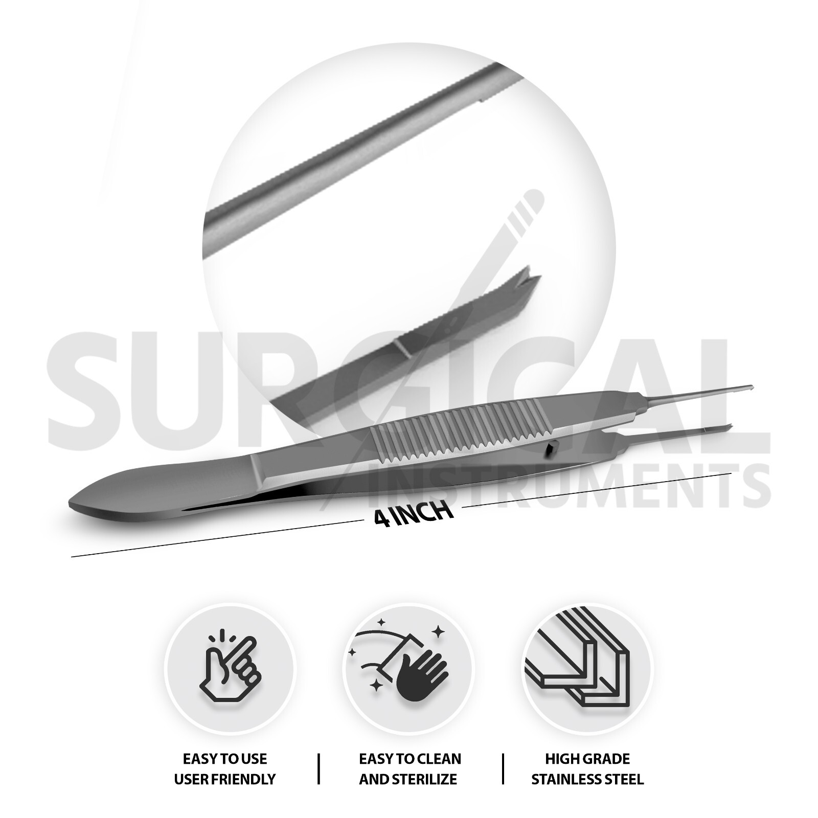 Castroviejo Suturing Forcep 4″ 0.5 mm 1×2 teeth Dermal Surgical German Grade