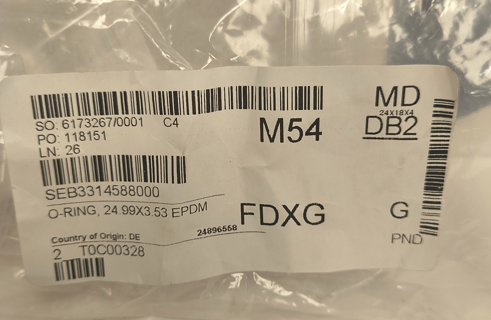 1 New pack of 6 Schaerer O-RING 24.99X3.53 EPDM 3314588000