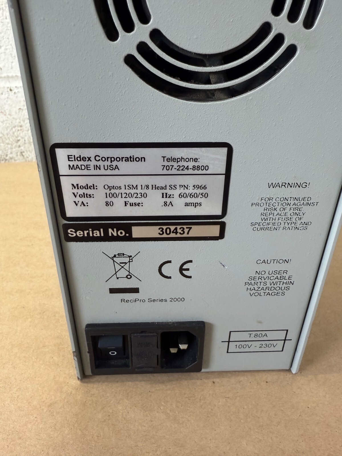 Eldex Corp 5966 Optus 1SM, Pressure Metering Pump, 1/8 Head, 0.003 to 5 mL/min