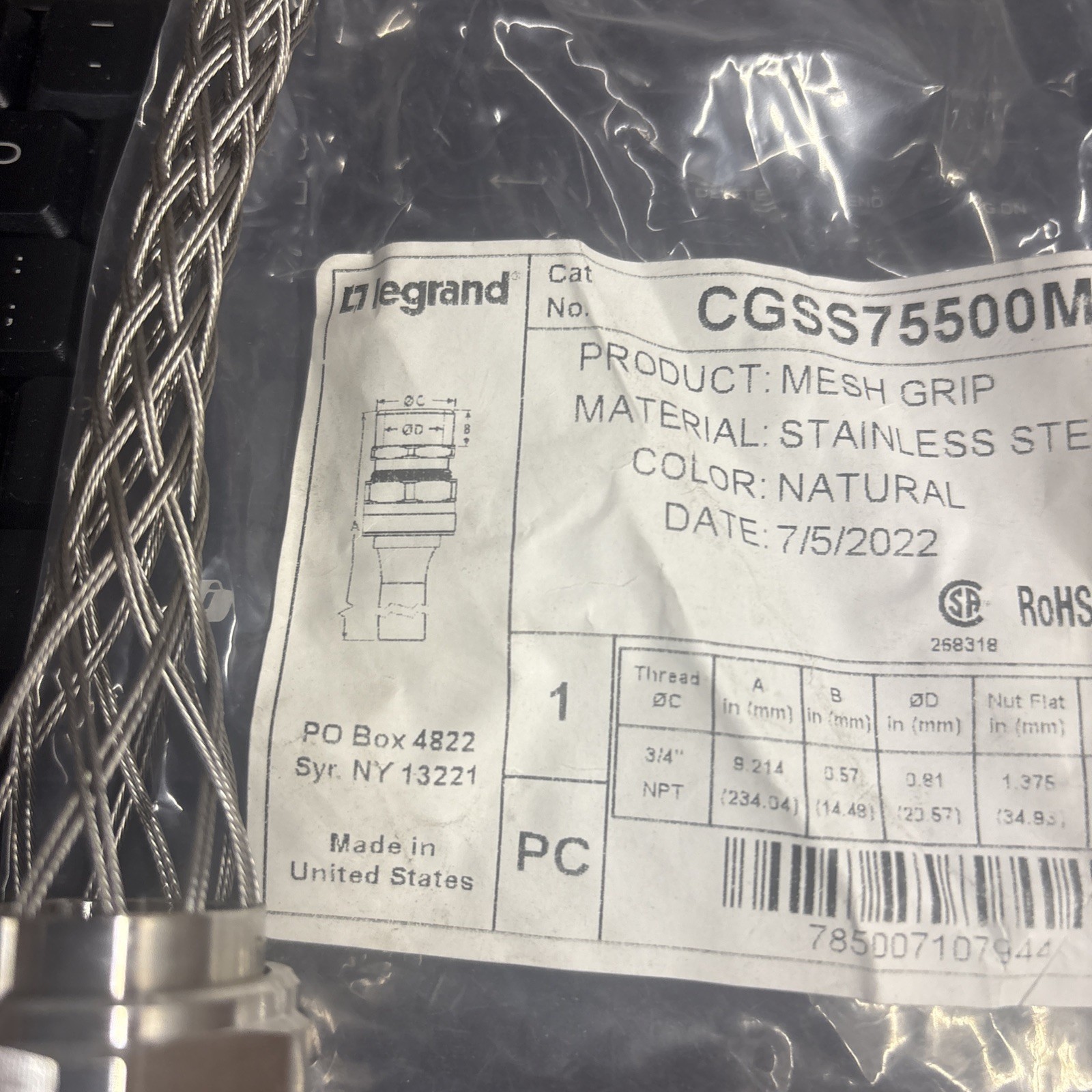 Legrand Cgss75500m Mesh Grip Connector Stainless Steel