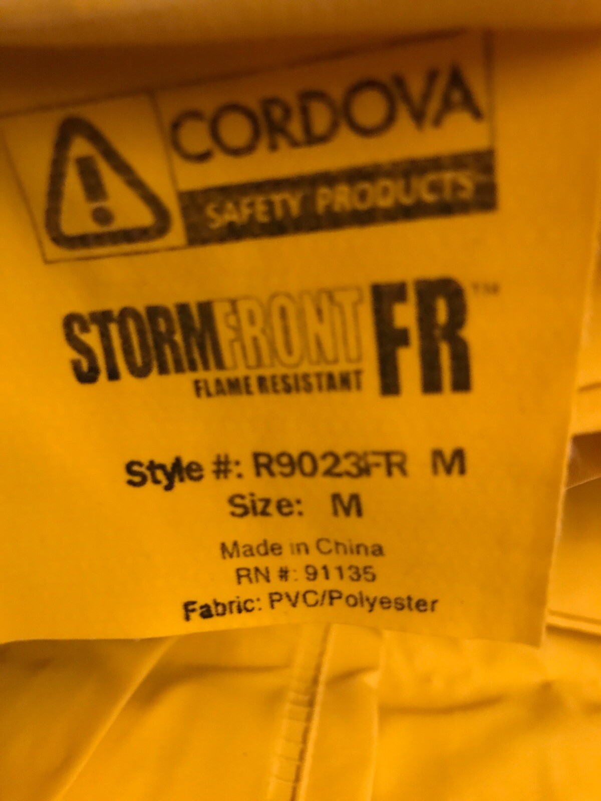 CORDOVA STORMFRONT 3-PC RAIN SUIT JACKET, ZIPPER + SNAP BUTTONS, SIZE M