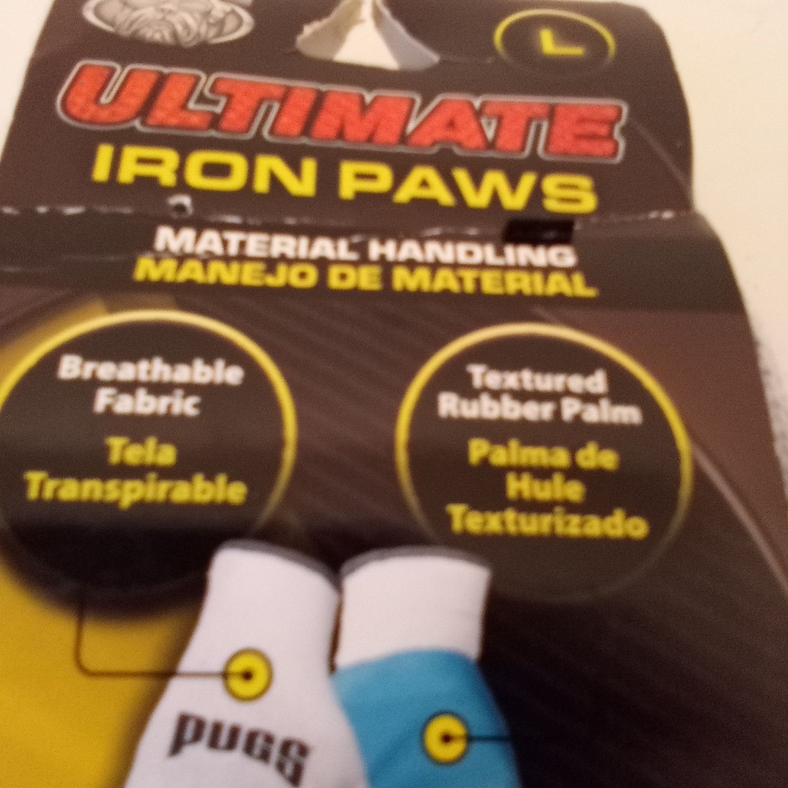 Pugs Ultimate Iron Paws Blue Gray Breathable Texture Rubber Palm Gloves sz L NWT