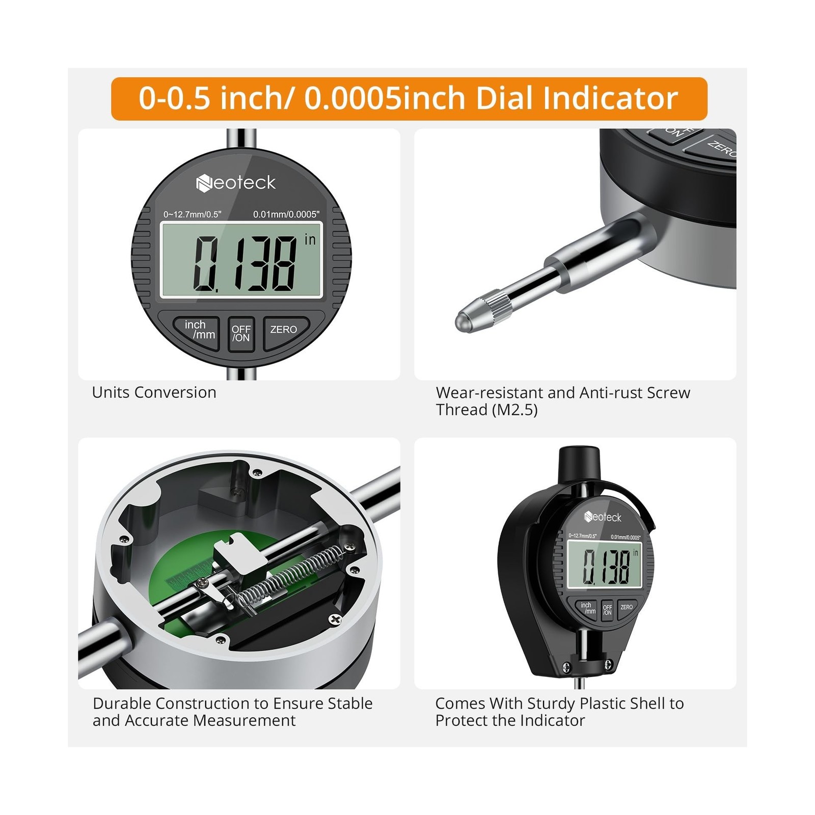 Neoteck Bore Gauge Set Digital Indicator Dial Bore Gauge (2-6″/0.0005″) with …