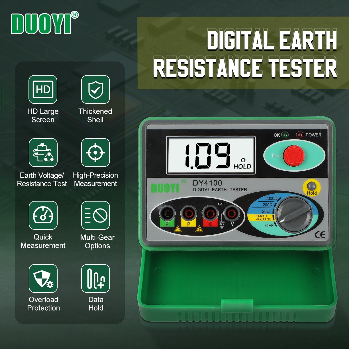 Digital Resistance Meter Megohmmeter Ground Earth Insulation Tester 0 – 2000 ohm