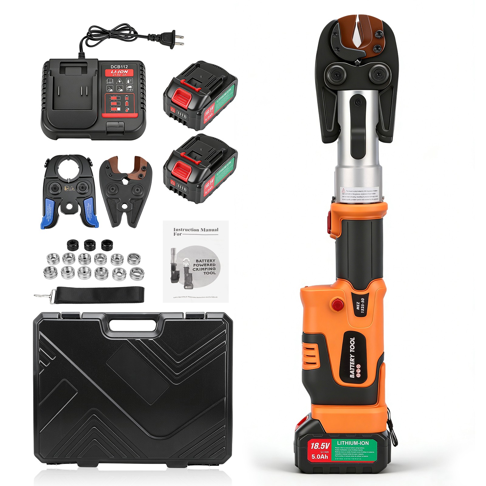 Copper Pro Press Tool Pipe Crimping Kit Press Tool Battery Kit 1/2″ 3/4″ 1″ Jaw