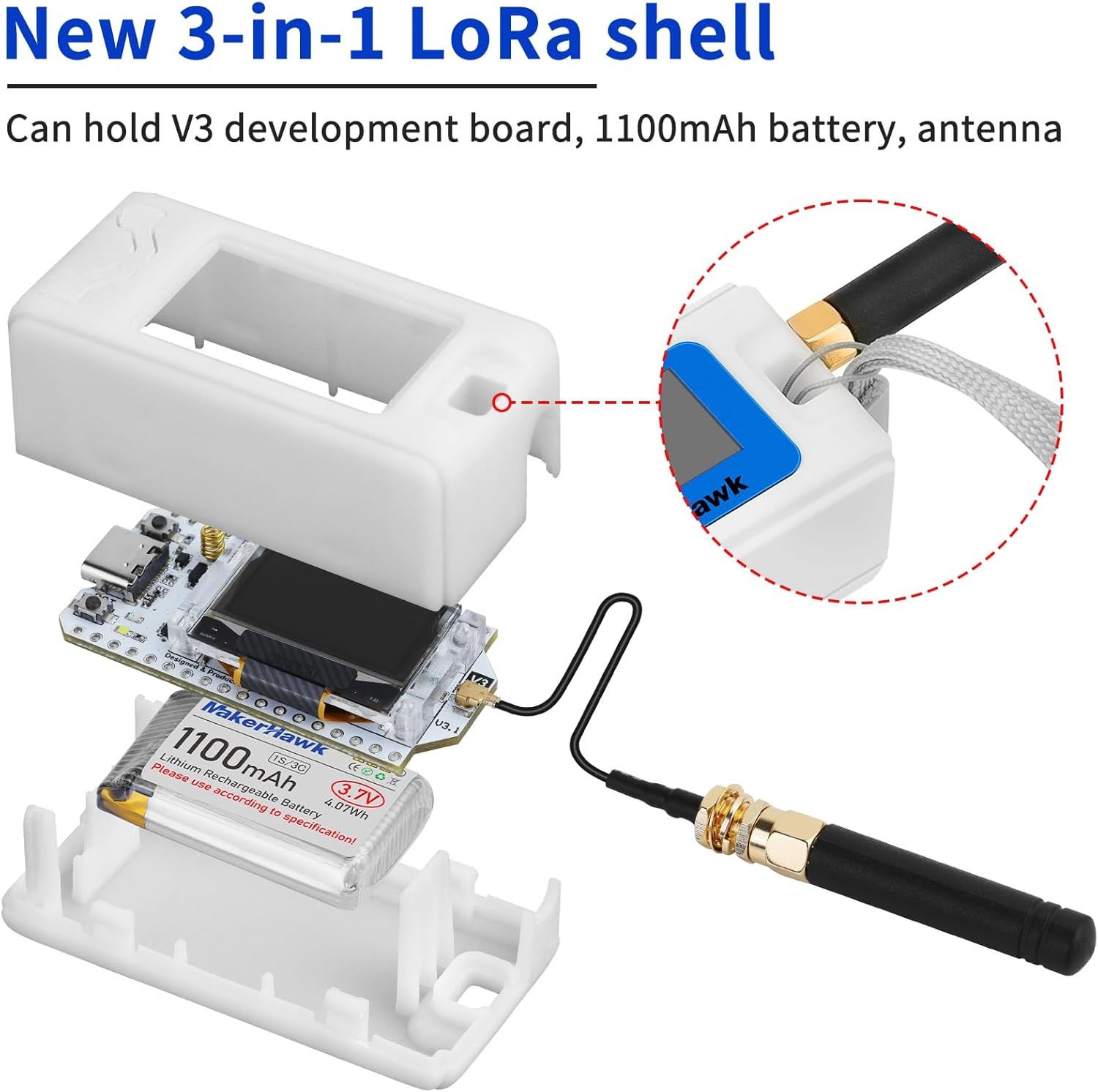 2Sets Heltec 915MHz LoRa V3 Board ESP32 + IPEX Antenna + Meshtastic Case+Battery