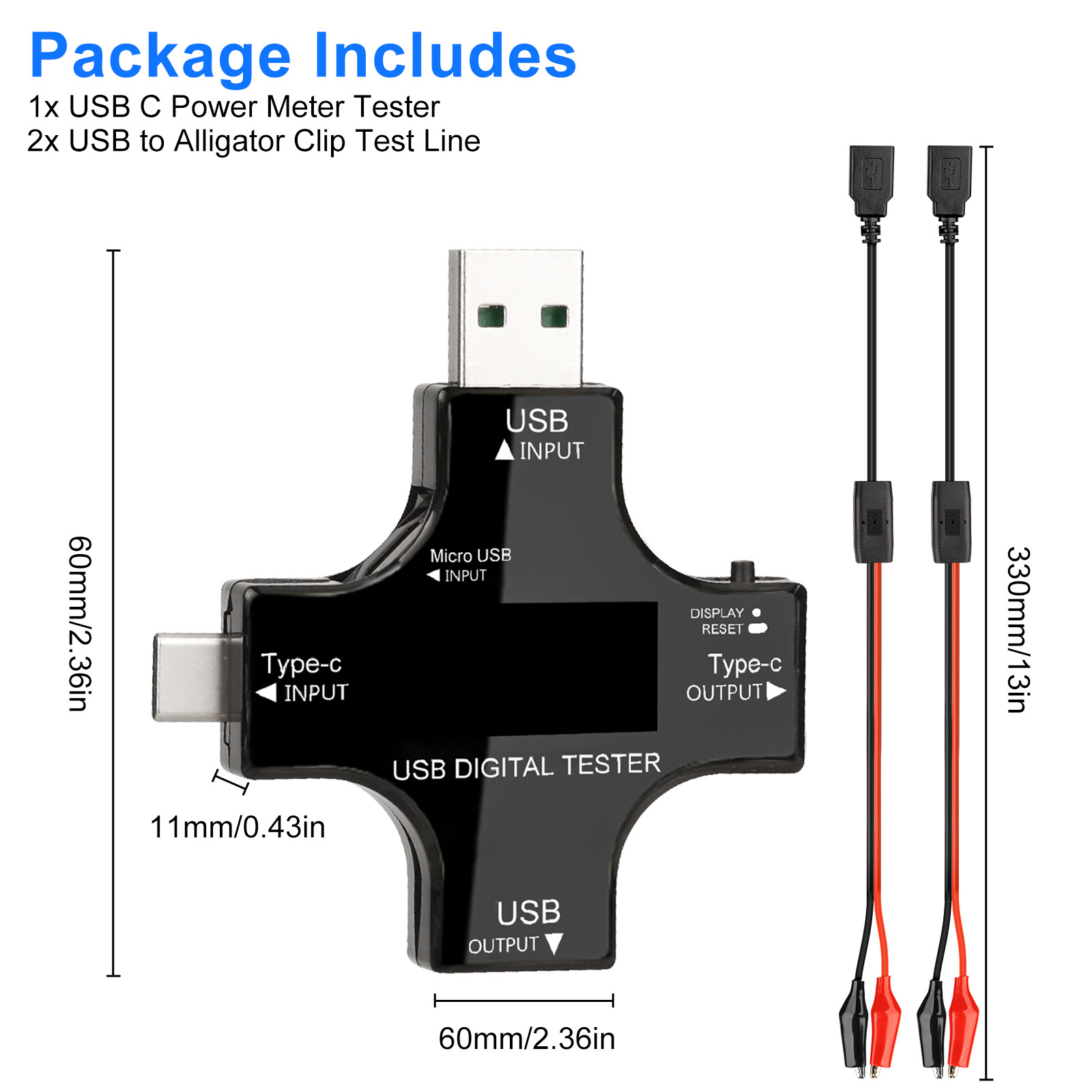 USB Type-C Meter Tester Digital Multimeter Current Voltage Power Detector +Cable