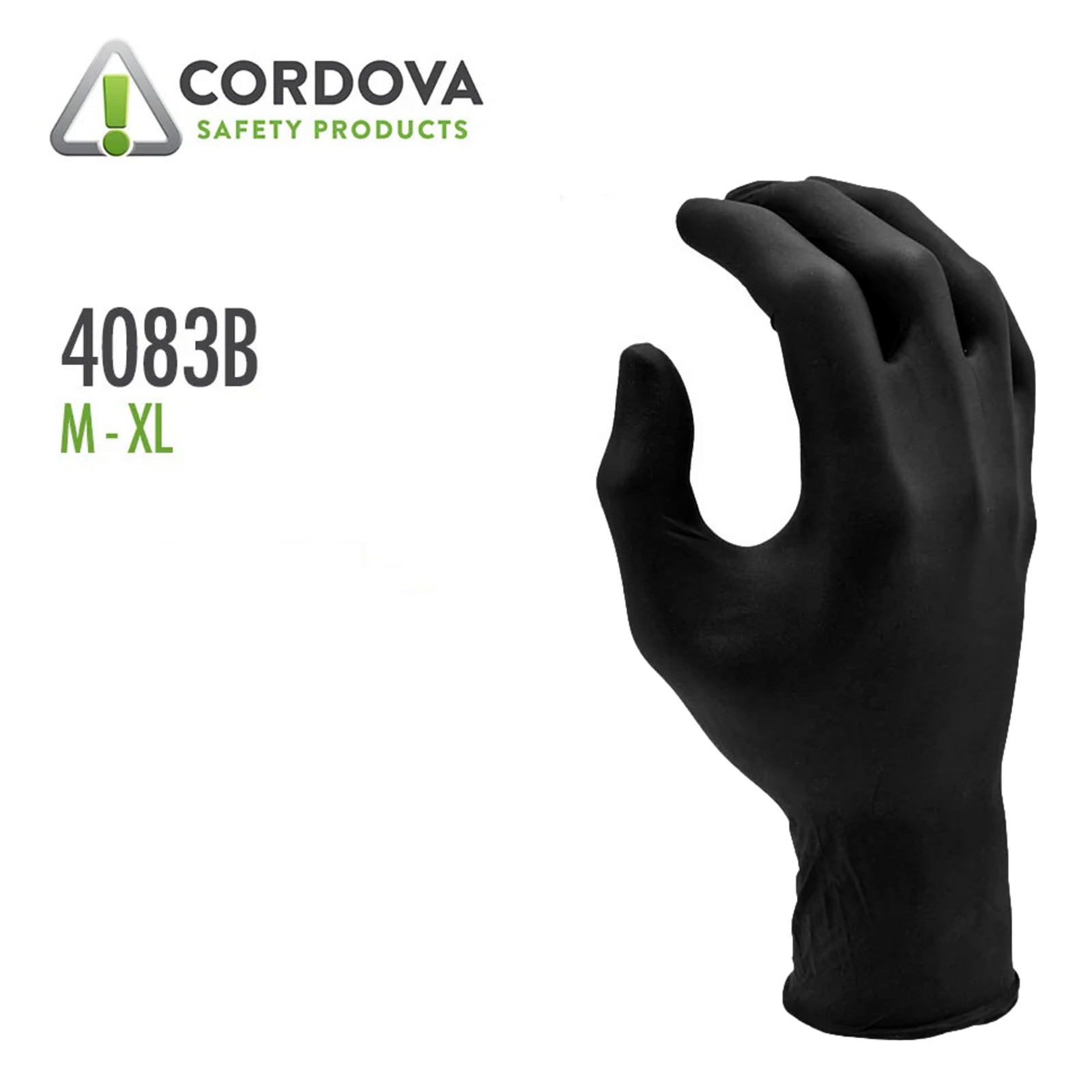 Cordova 4083BM Nitri-Cor Eclipse Nitrile Gloves, Black, Medium, Box of 100