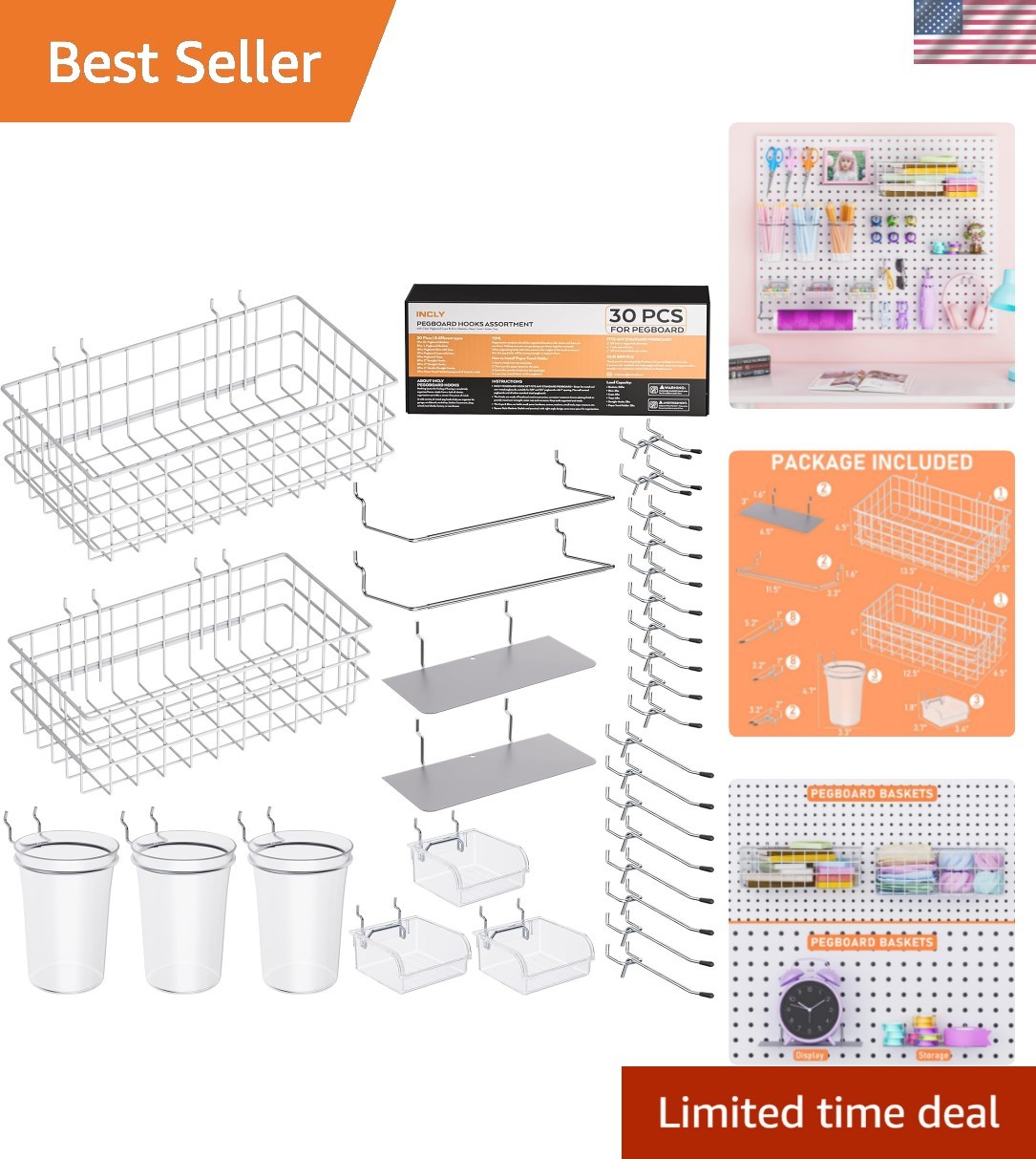 Complete 30-Piece Pegboard Accessory Set – Perfect for Craft and Garage Storage