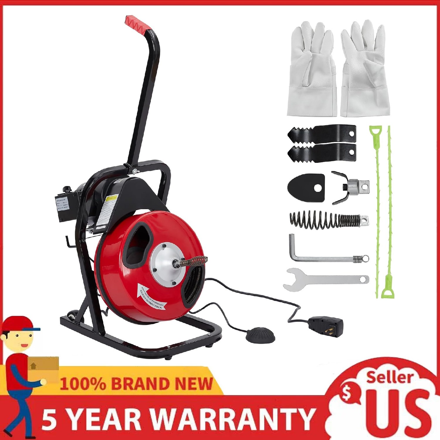 Drain Cleaner Machine 50FT x 1/2 Inch Electric Drain Auger for 1 to 4 Inch Pipe