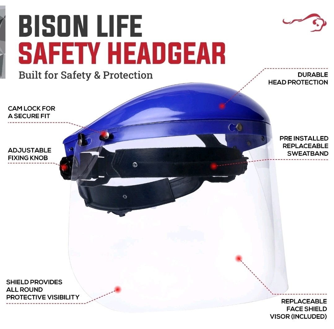 Safety Headgear with Clear Polycarbonate Face Shield, Blue (Pack of 16)