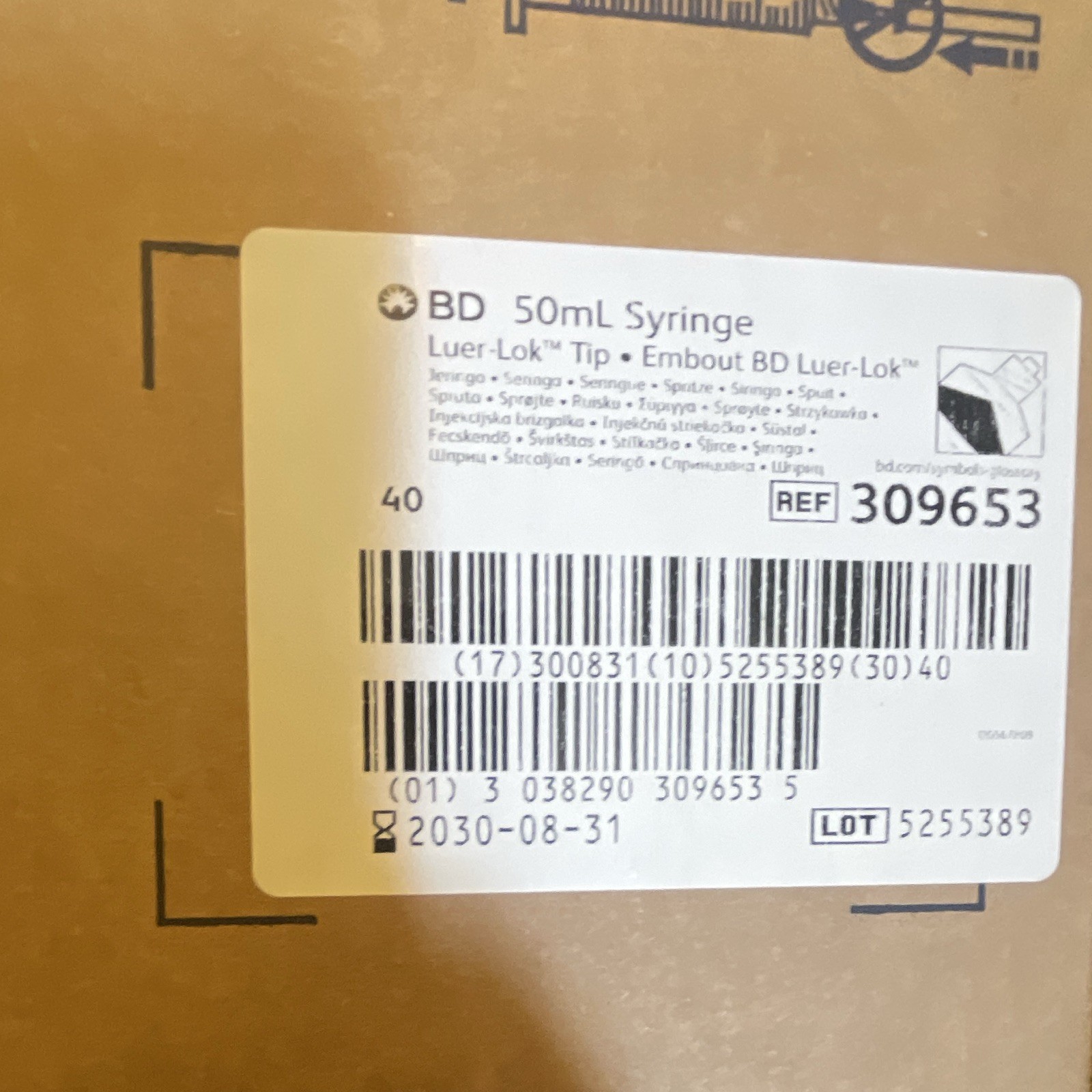 BD 50mL Sterile Syringe Luer Lock Exp 08/31/2030 no needles 40 count
