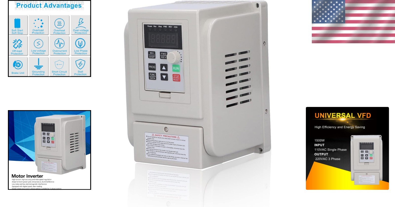 VFD Variable Frequency Drive | 1500W Motor Speed Controller for 3-Phase Output
