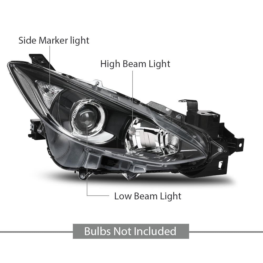 Headlight Pair w/o Bulbs Mazda 3 2014-2016 BHN1510K0 Clear Lens Black Housing