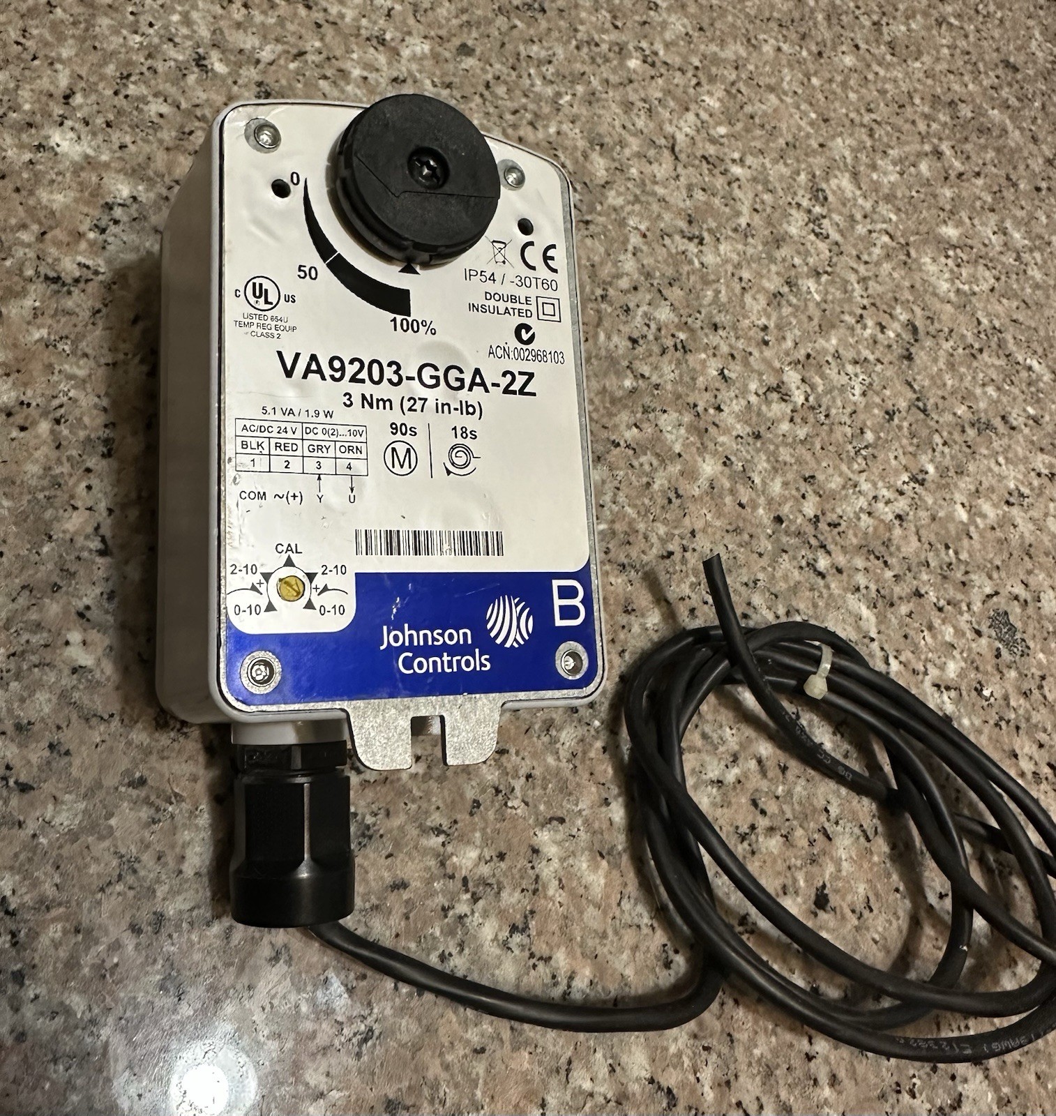 JOHNSON CONTROLS VALVE ACTUATOR ‎3Nm (27in-lb) / VA9203-GGA-2Z