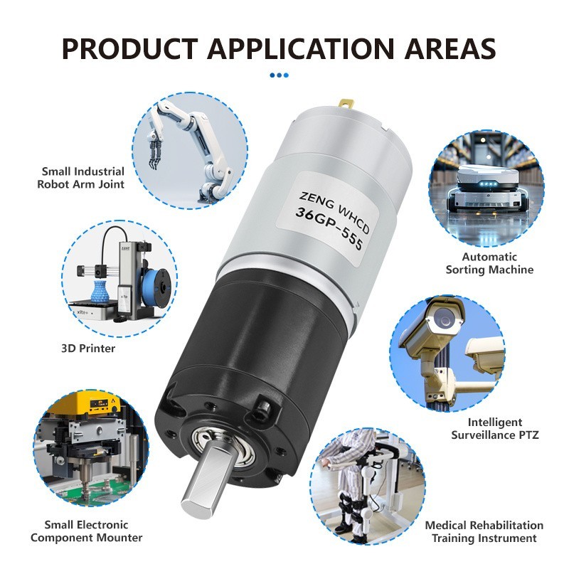 36GP-555 Planetary Micro Gear Motor 12V24V Ball Bearing Metal Shaft Diameter 8MM