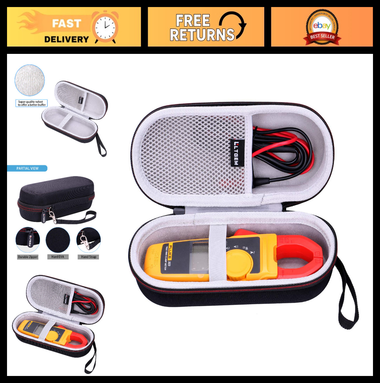 Hard Case for Fluke Clamp Meter 323 302+ 301D 324 325 – AC-DC Multimeter, Access