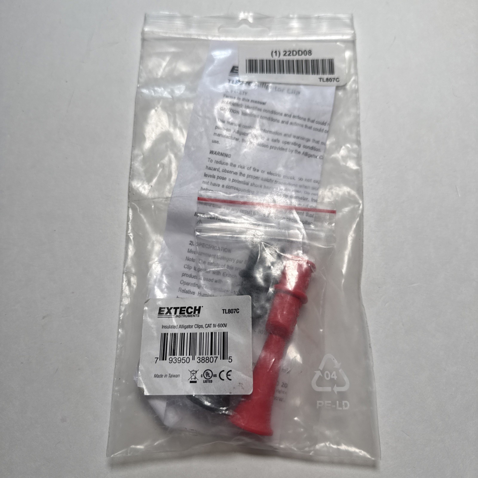 Extech Insulated Alligator Clips TL807C, CAT IV-600V, New!