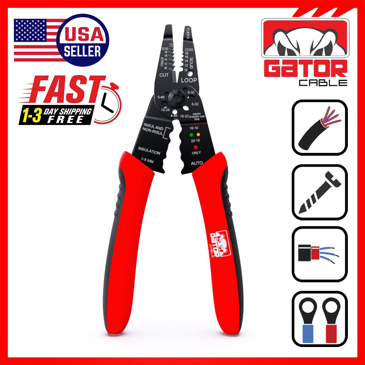 Wire Cable Screws Stripper Cutter Crimper Shearer Snipper Pliers Grip Multi-Tool