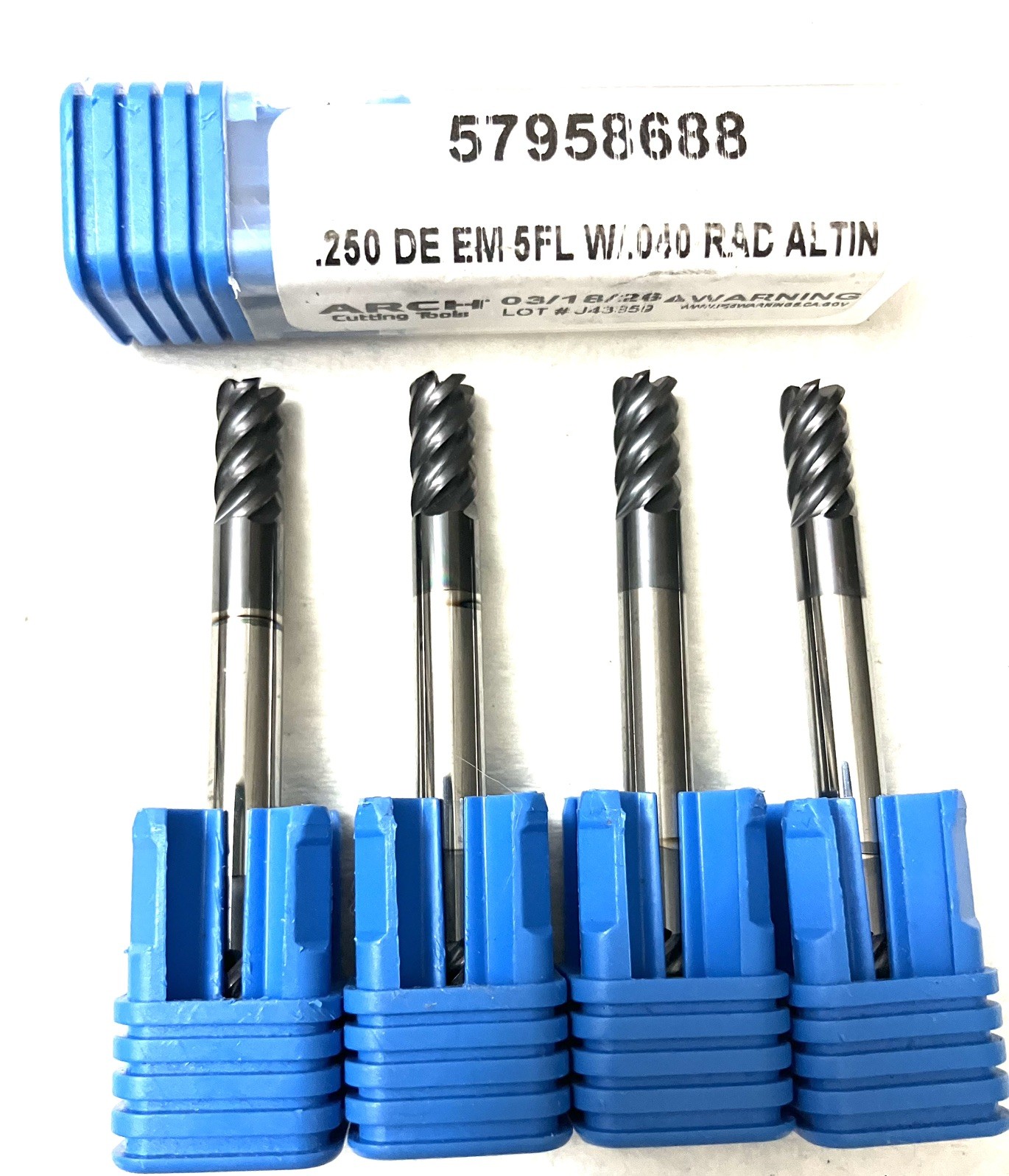 ARCH 1/4″ 5FL Corner Radius End Mill .040R Double End Solid Carbide AlTiN NEW
