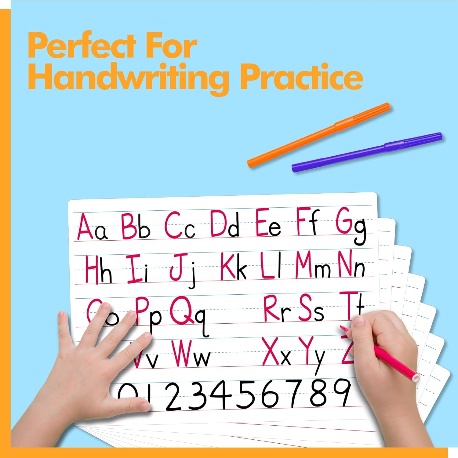 8 Sheets Dry Erase Lined Whiteboard, Double Sided Ruled Writing Board &