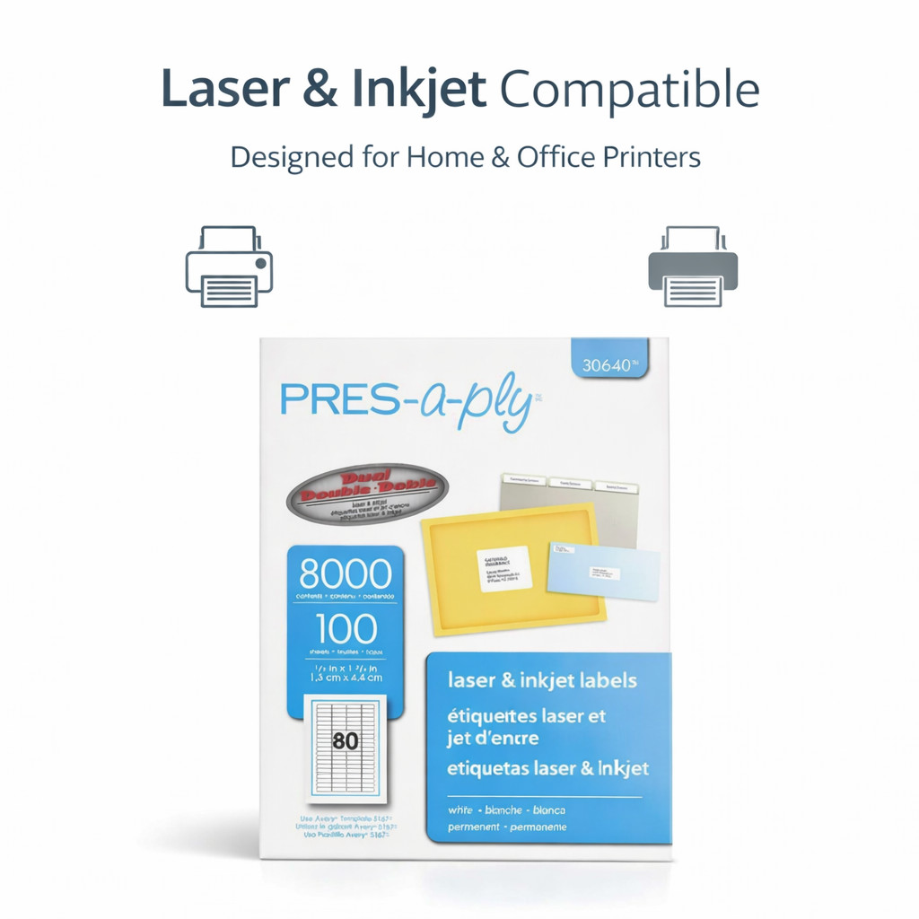 1/2″ x 1-3/4″ White Address Labels 80/Sheet Laser & Inkjet Compatible