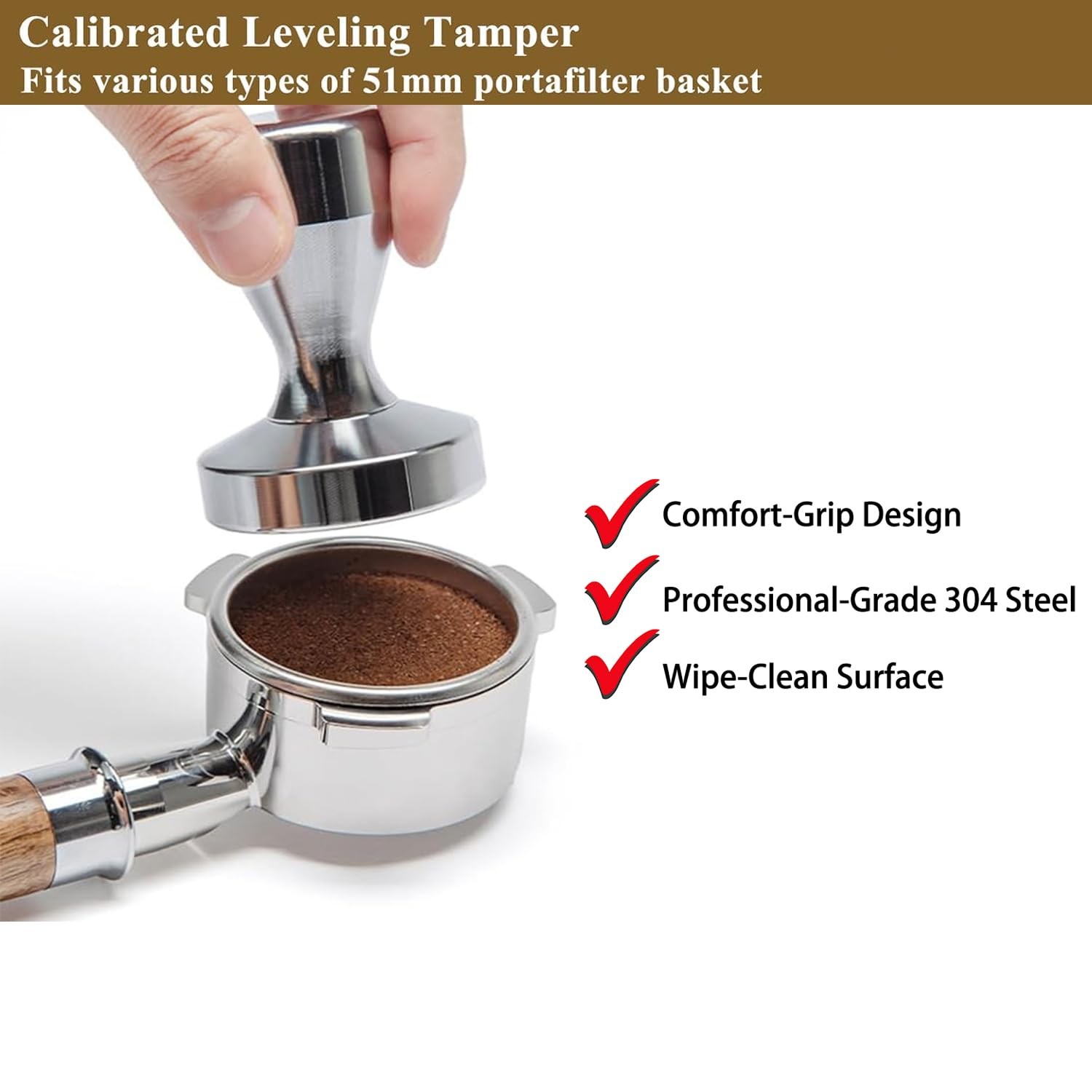 51mm Tamper Espresso Accessories Kit: Set, C1-51mm Set-Sliver