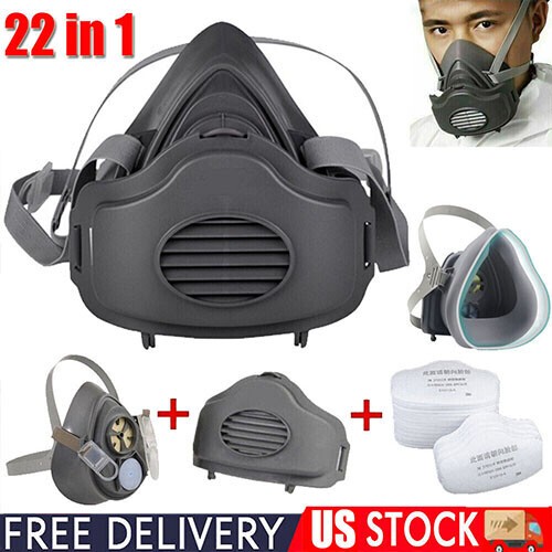 Safety Gas Mask Respirator Half Face For Painting Spraying Facepiece +20 Filters