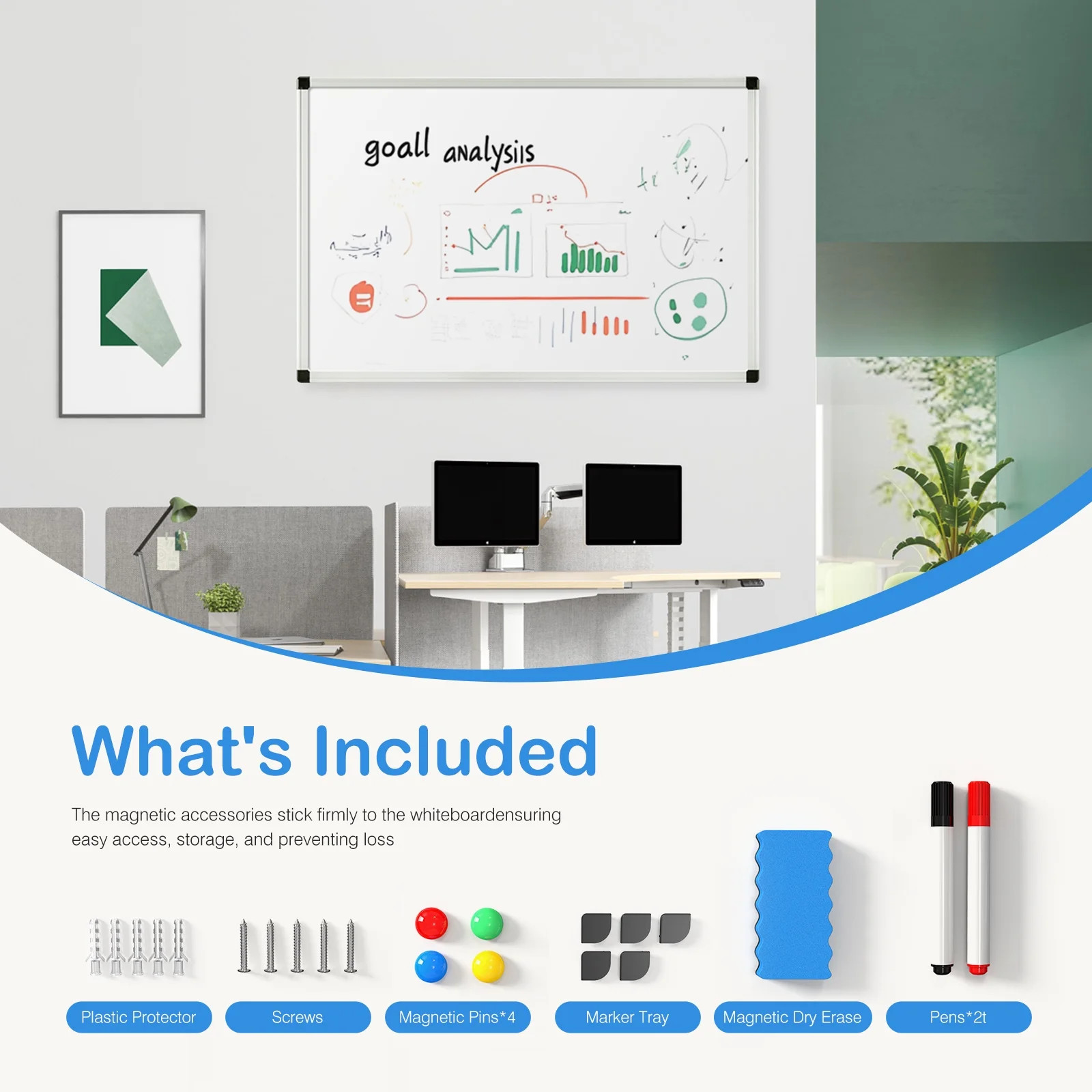 36 X 24 Inches Magnetic Dry Erase Board with Aluminum Frame, Whiteboard for Home
