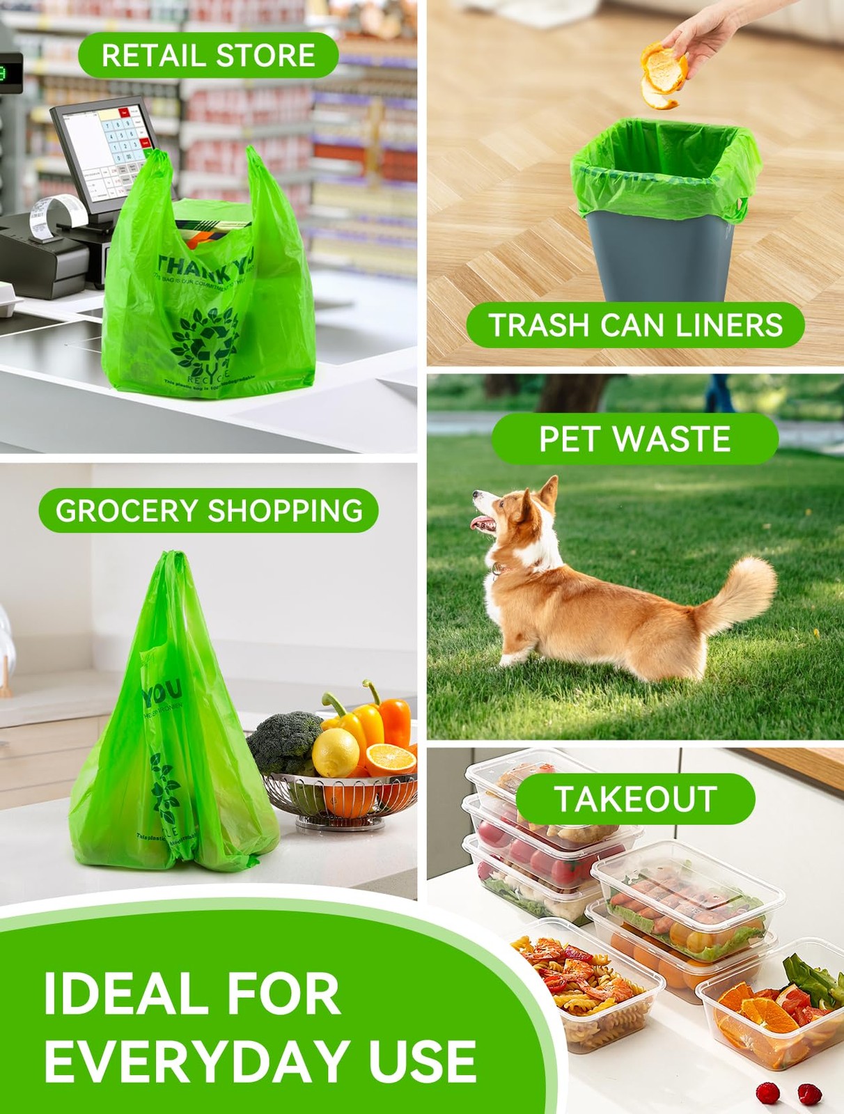 [200 per box],Recyclable Compostable Reusable Biodegradable Plastic T-Shirt Bags