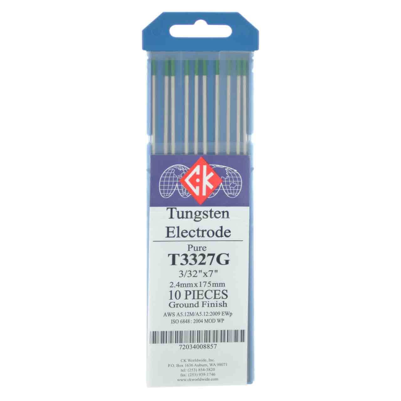 CK T3327G Pure Tungsten Electrode 3/32″ X 7″ 10 pack