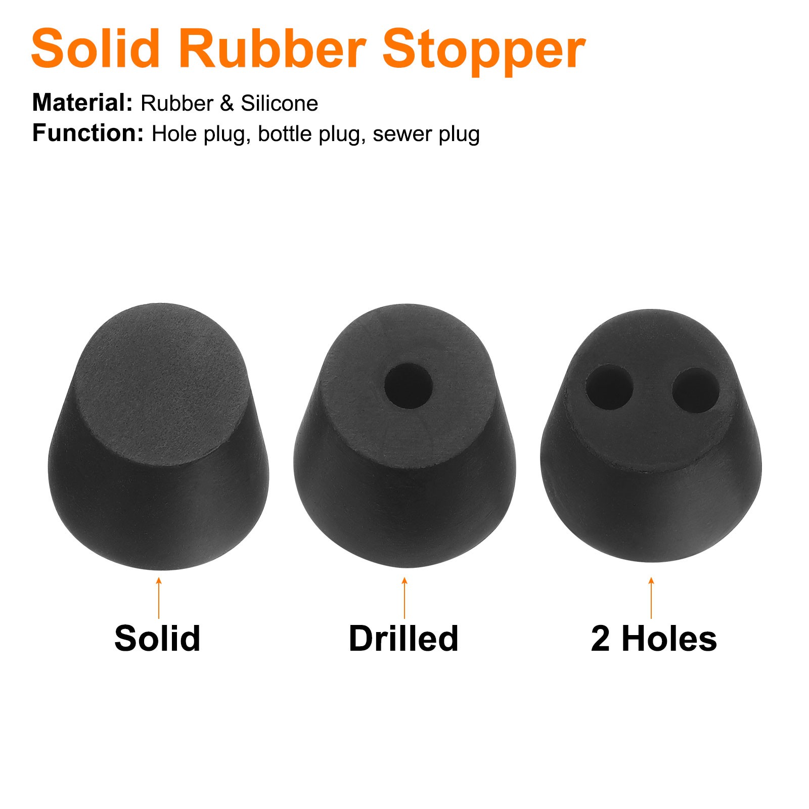 6Pcs 2-Hole Rubber Stopper Tapered Seal Tube Stopper Plug 24x18x25mm Black