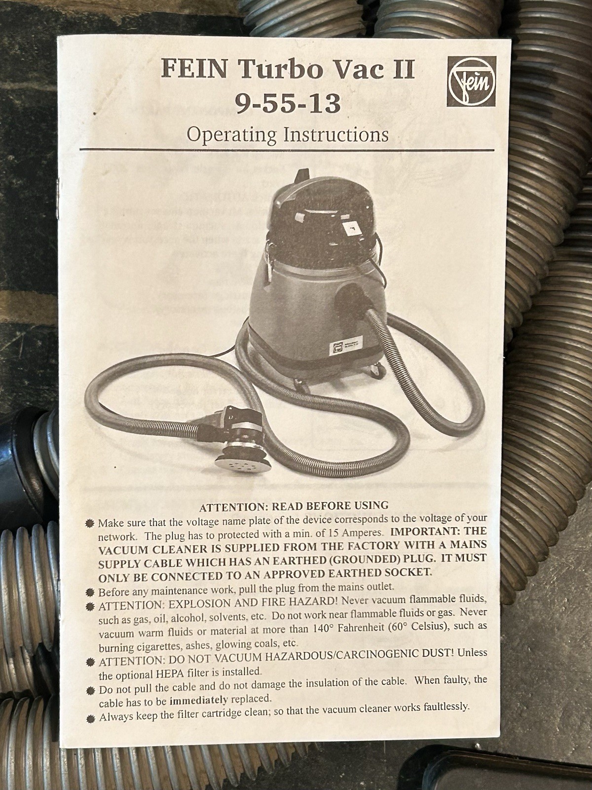 Fein 9.55.13 Turbo II Wet Dry Shop Vacuum w/Accessories 1000W 9.5A