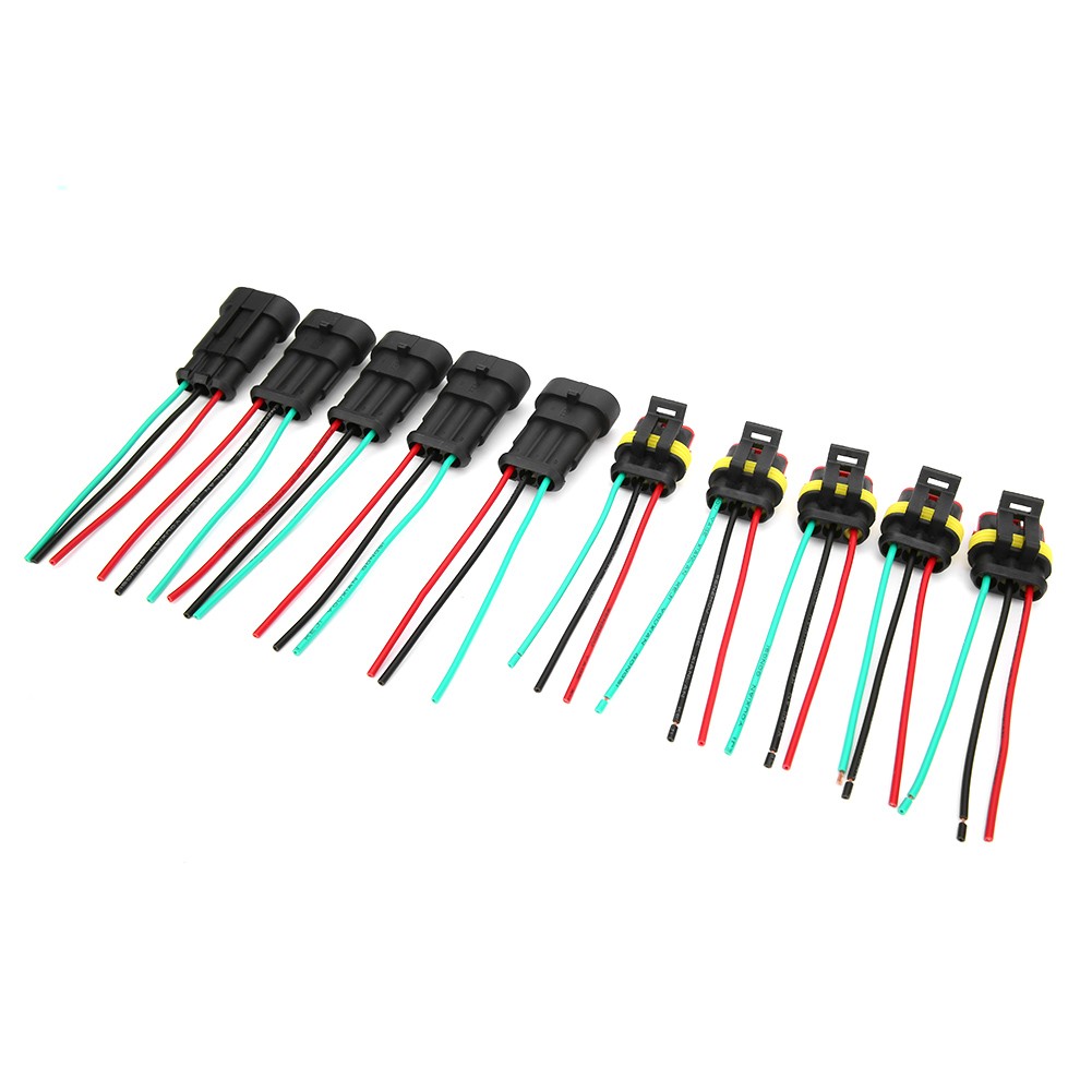 5 Sets 1/2/3 Pin Car Electrical Connector Plug With Wire Cable 3P