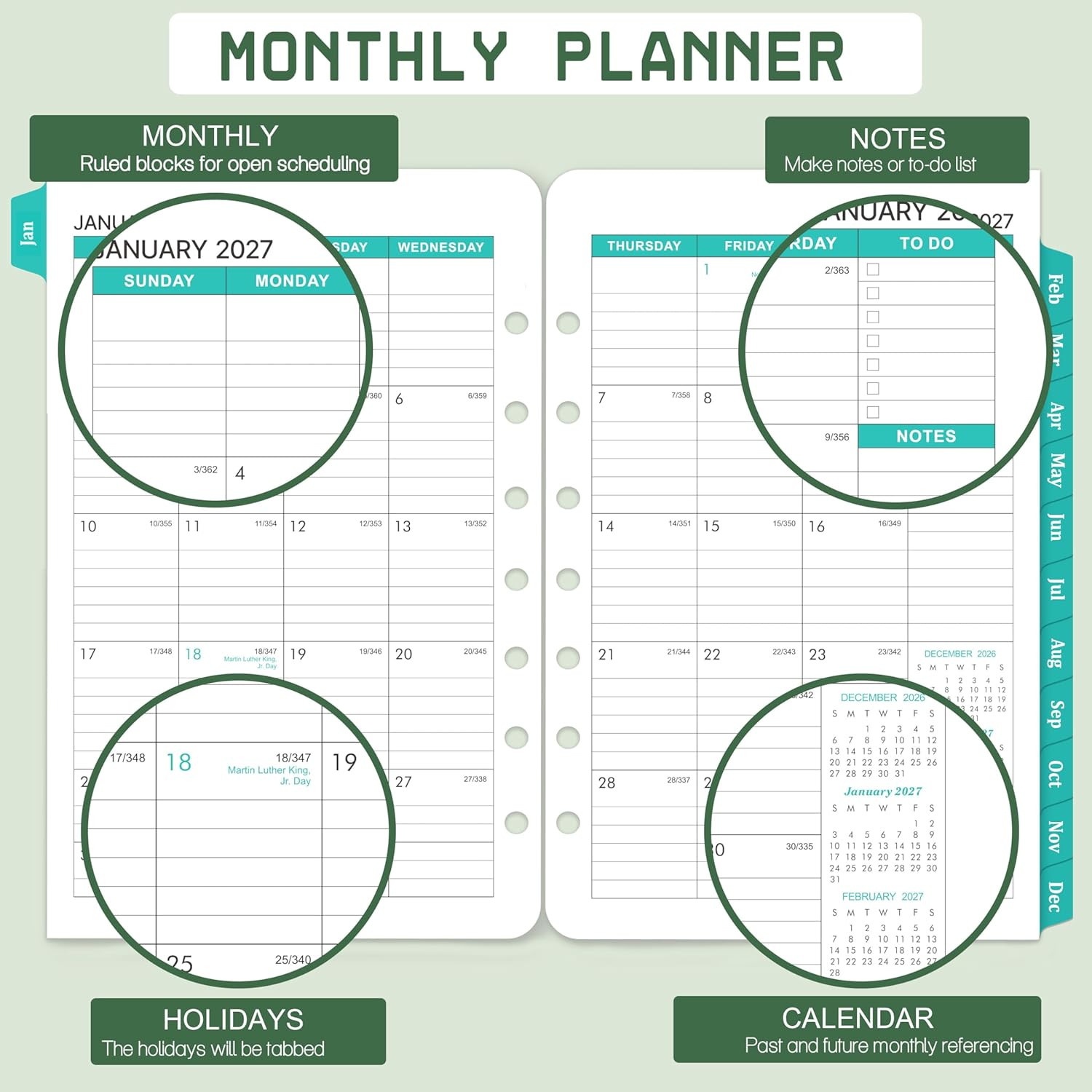 2026-2028 Monthly Planner Refill – 7-Hole Punched, A5 Planner Inserts, from Jul.