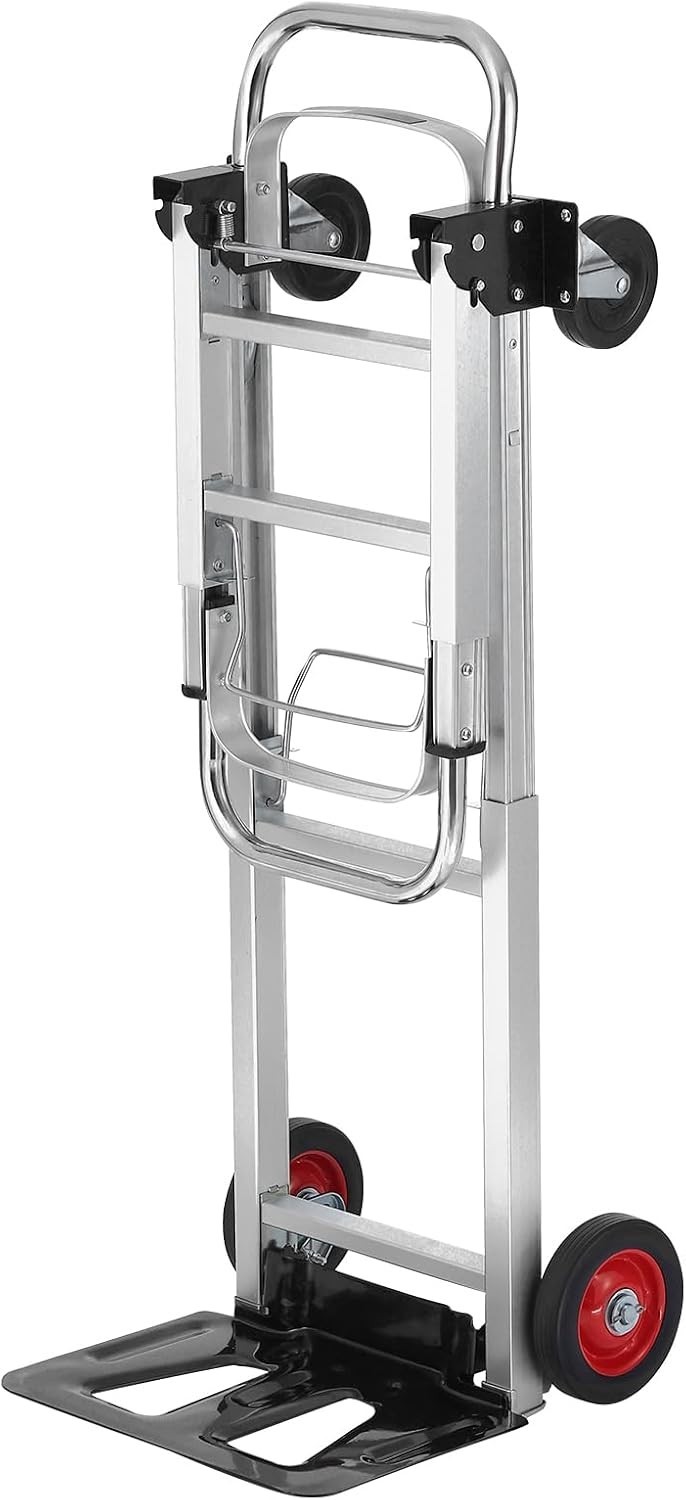 Heavy Duty 2-in-1 Aluminum Folding Hand Truck – 400 lbs Capacity & Rubber Wheels