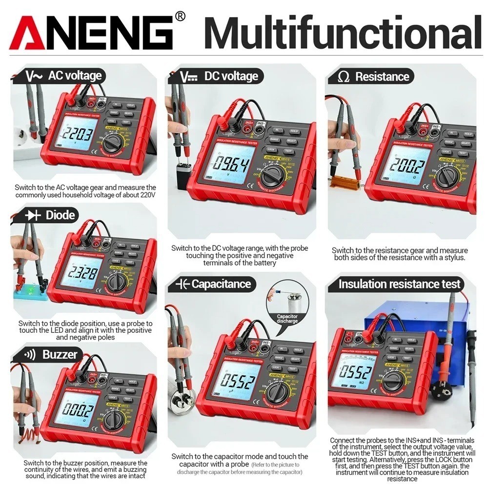 High Precision Insulation Resistance Meter Low Battery Warn Automatic Discharge