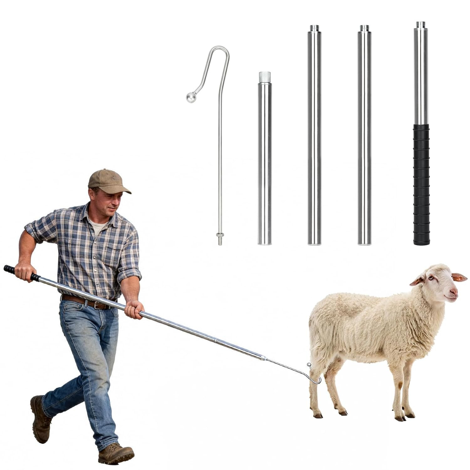 Goat Catcher Leg Hook, Adjustable Shepherd Hook for Goats and Sheep | 5 Adjustab