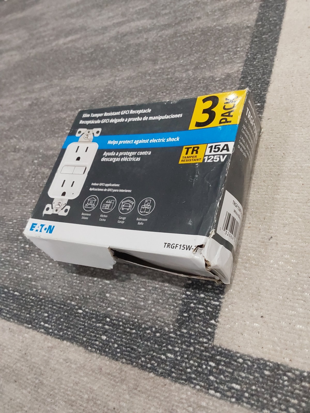 Eaton Tamper Resistant TRGF15W-3 15A/125V GFCI Recept 3-pack White F2***