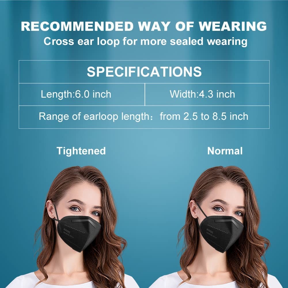 CHGD Kn95 Face Mask Black,5 Layer Cup Dust 1 Count (Pack of 60), Black-60pcs