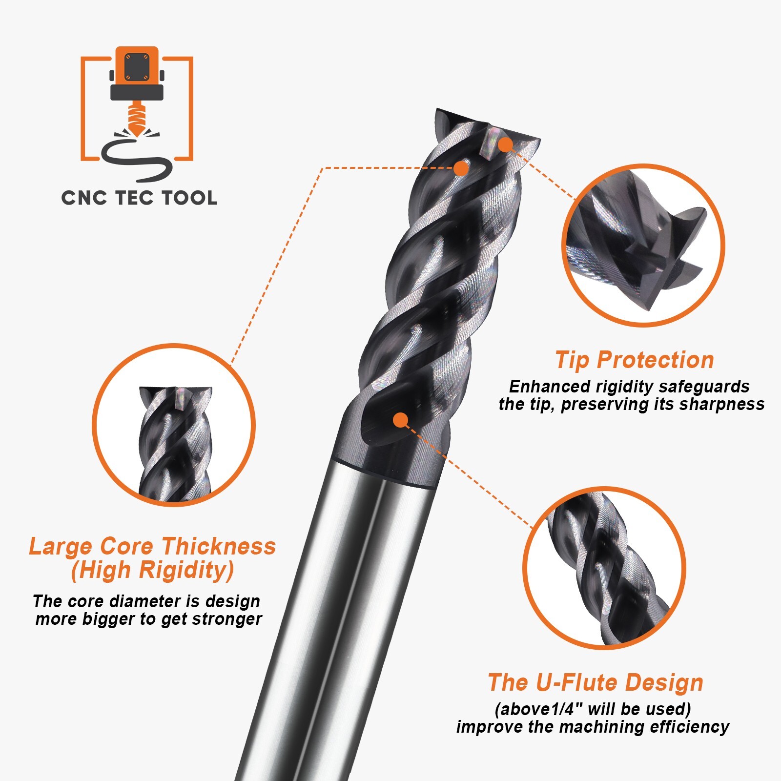 5 PCS 7/64″ 4 Flutes Square 45° Helix Carbide End Mill Bits AlTiCrN Coated