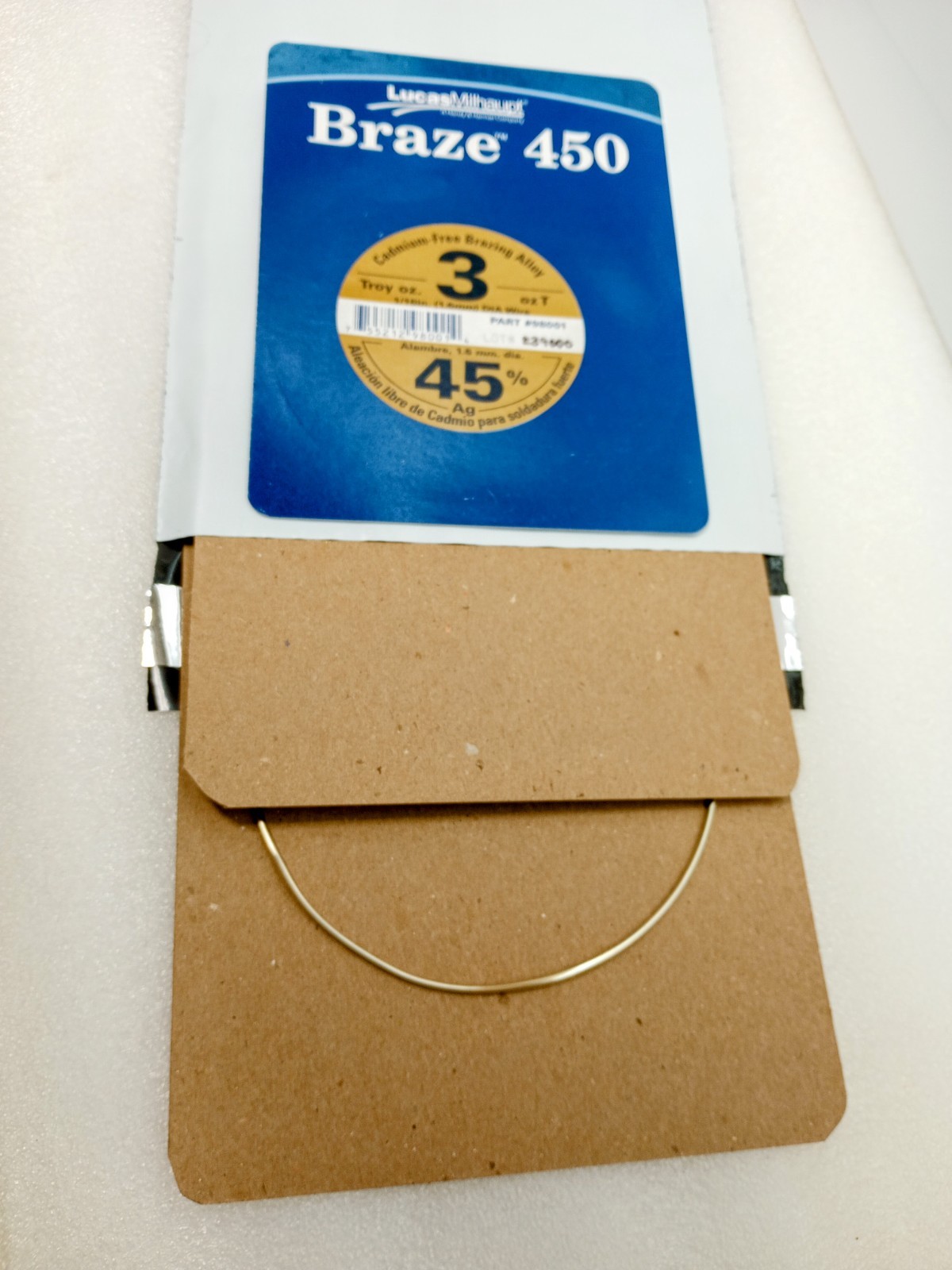 Lucas Milhaupt Braze 450 45% Silver Brazing Alloy 1/16″ Dia New Sold by the inch
